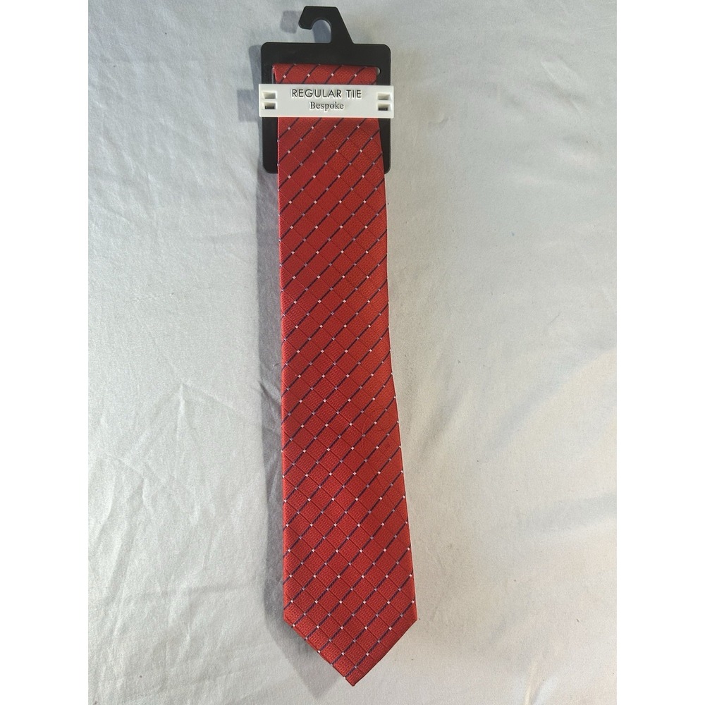 Bespoke New York Mens Regular Tie Red Navy Blue White Striped Dotted Tie
